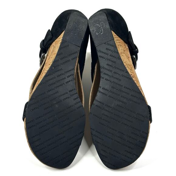 Donald J. Pliner Dylan Cork Wedge Thong Sandals Womens 7M Black Leather Straps - Picture 9 of 9
